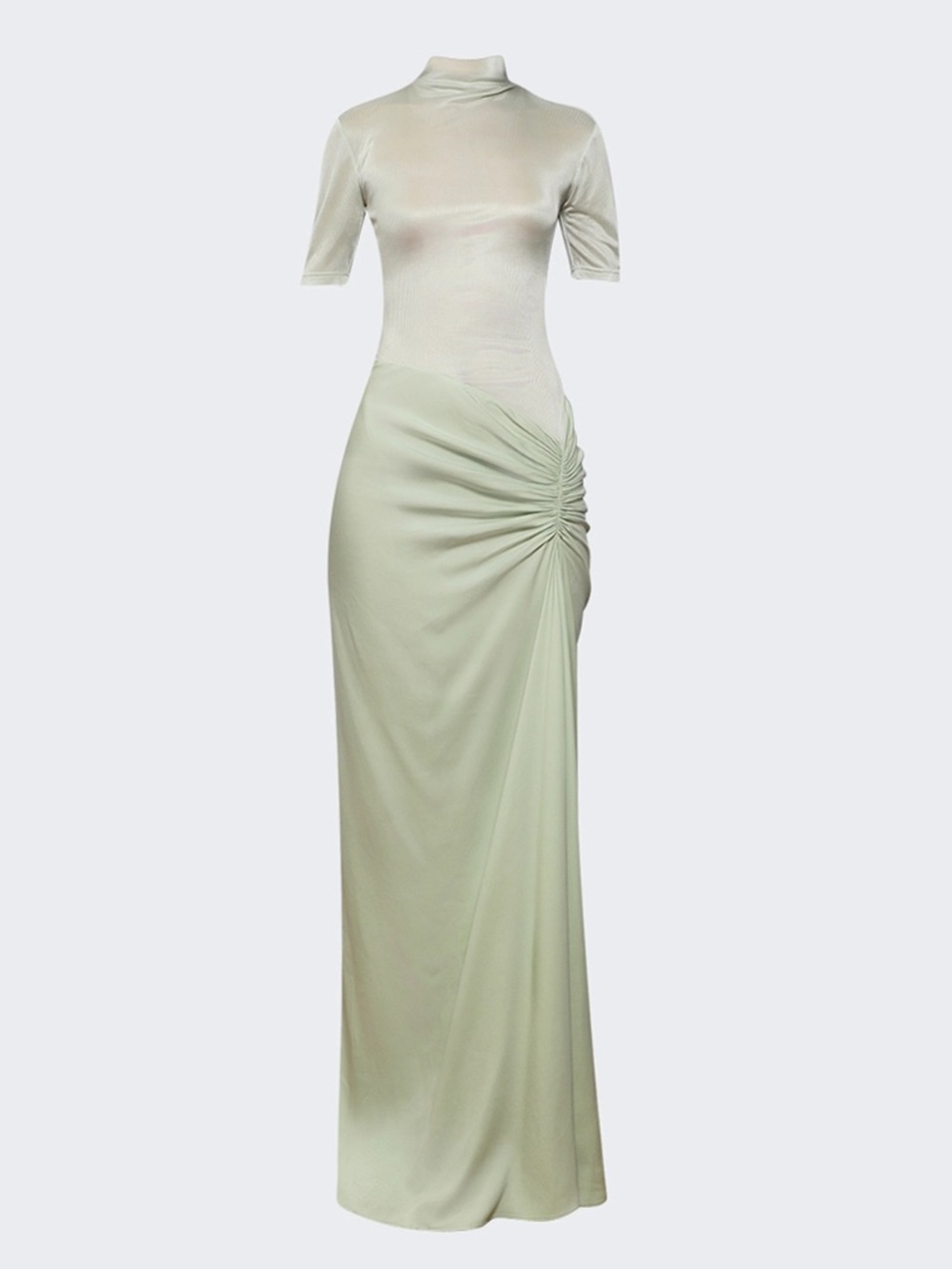 Christopher Esber Fusion Ruched Tee Mock Neck Short Sleeve Maxi Dress Gown Mint
